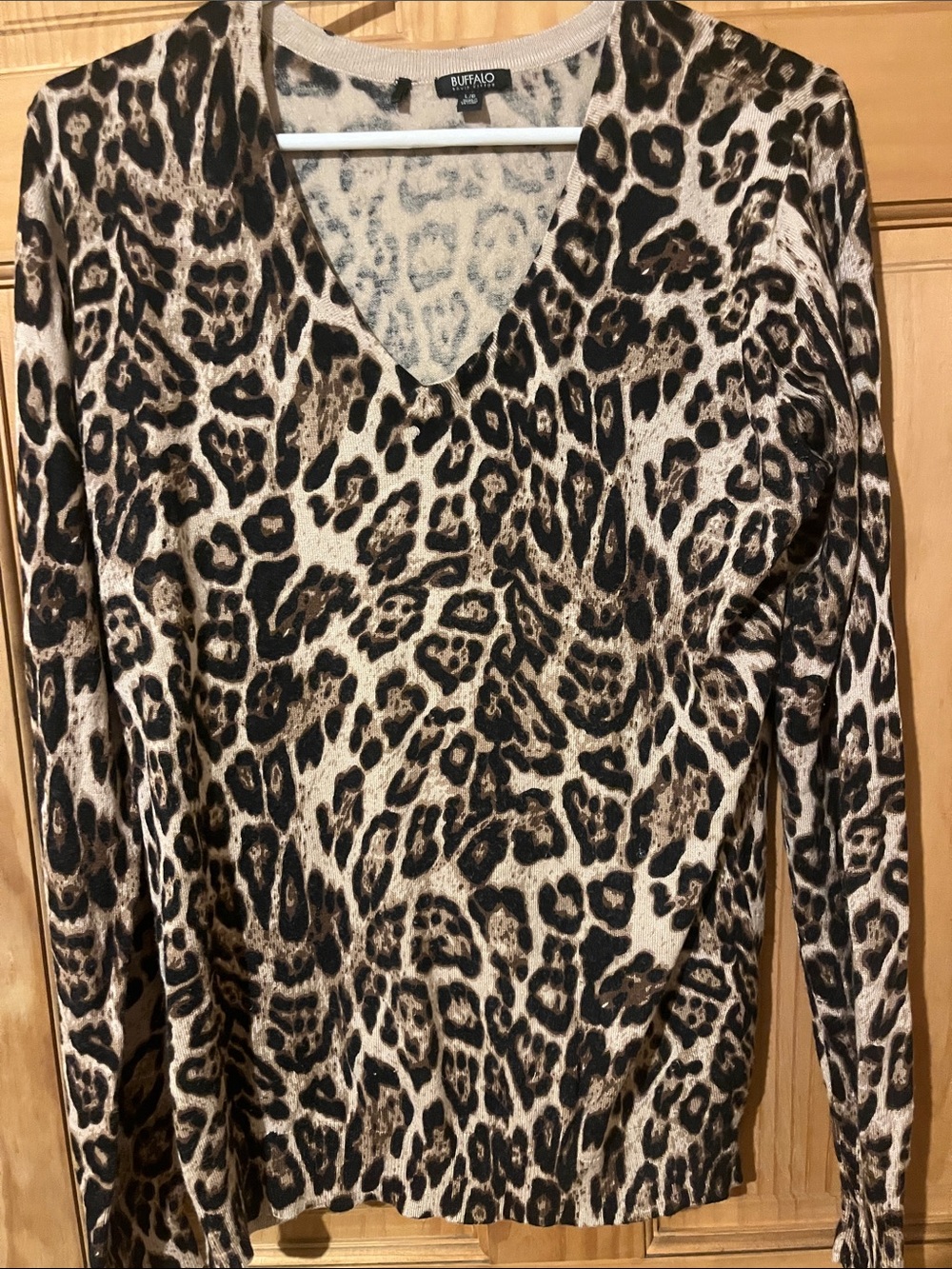 Buffalo David Bitton Leopard Print V-Neck Sweater - Brown Black Cream
